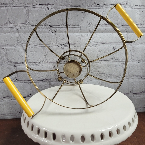 Rare Fire King Serving Bowl with Brass Lid & Tureen Style Warming Stand - Picture 12 of 12